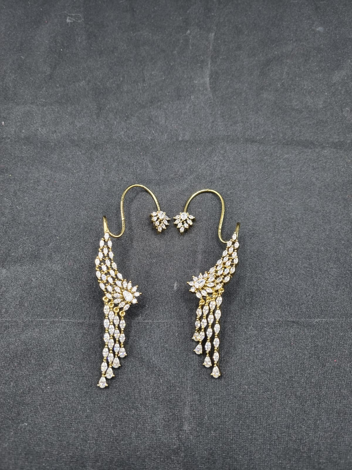 Radiant Marquise Crystal Ear Cuffs Gold Plated Statement Drop Earrings
